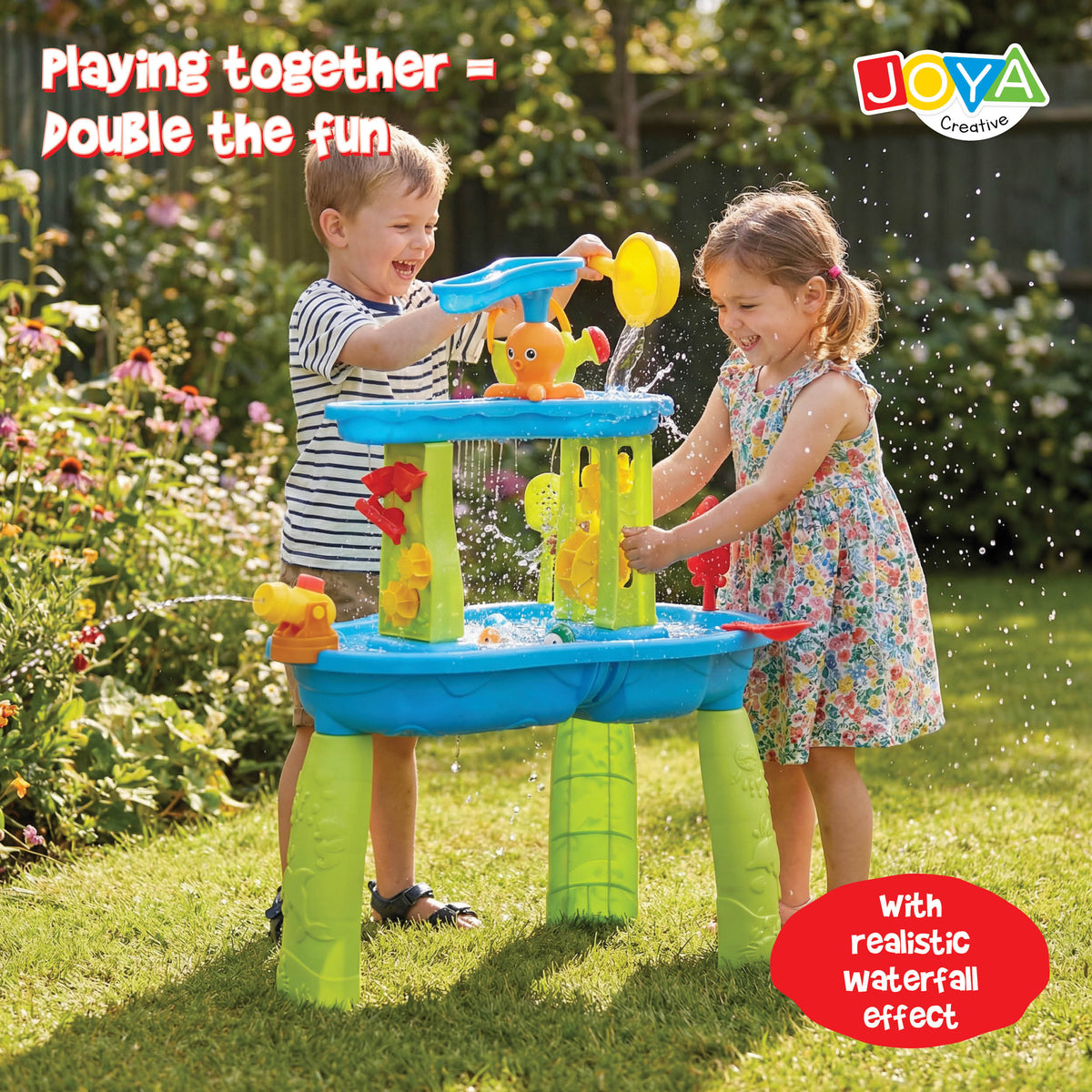 Joya Creative Water Table Blue Green 34-Piece – Water Play Table for Children with Waterfall and Accessories