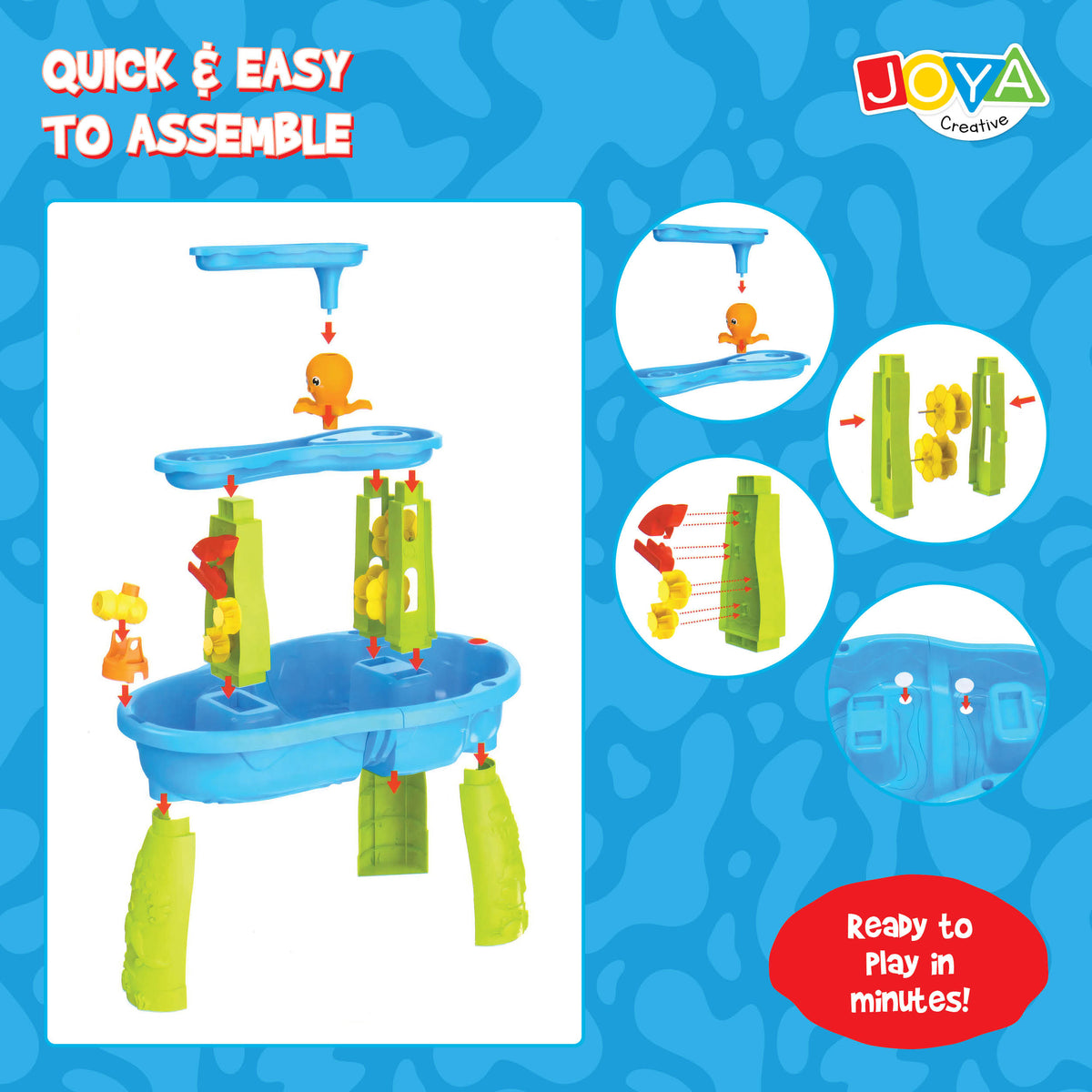 Joya Creative Water Table Blue Green 34-Piece – Water Play Table for Children with Waterfall and Accessories