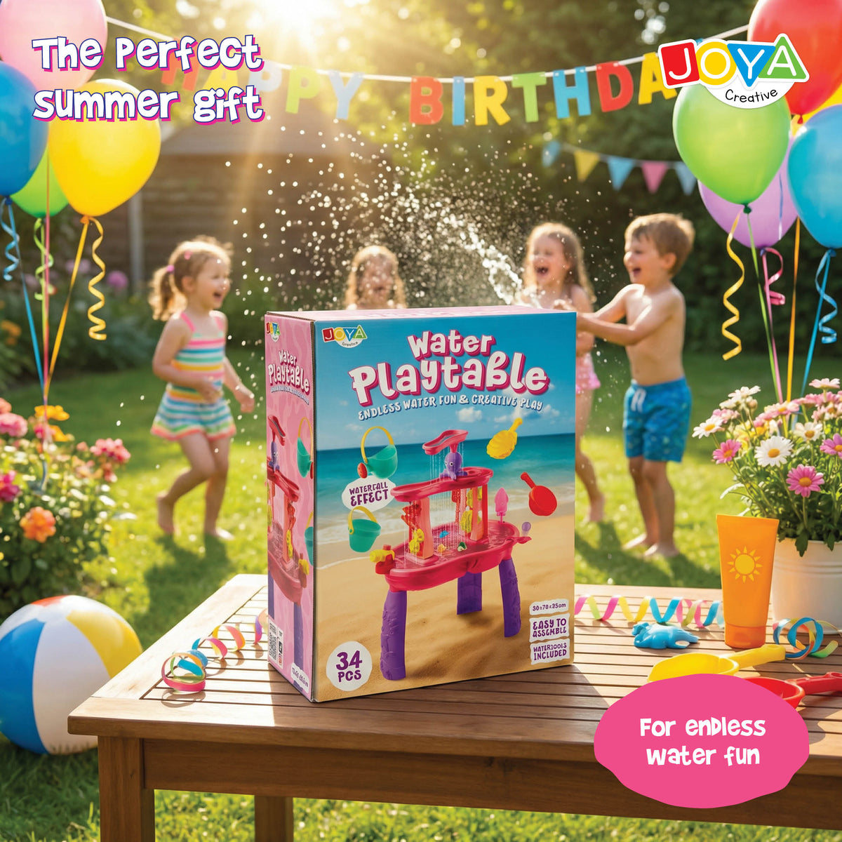 Joya Creative Water Table Pink 34 Pieces – Water Play Table for Girls with Waterfall and Accessories