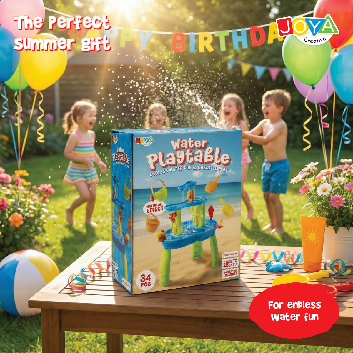 Joya Creative Water Table Blue Green 34-Piece – Water Play Table for Children with Waterfall and Accessories