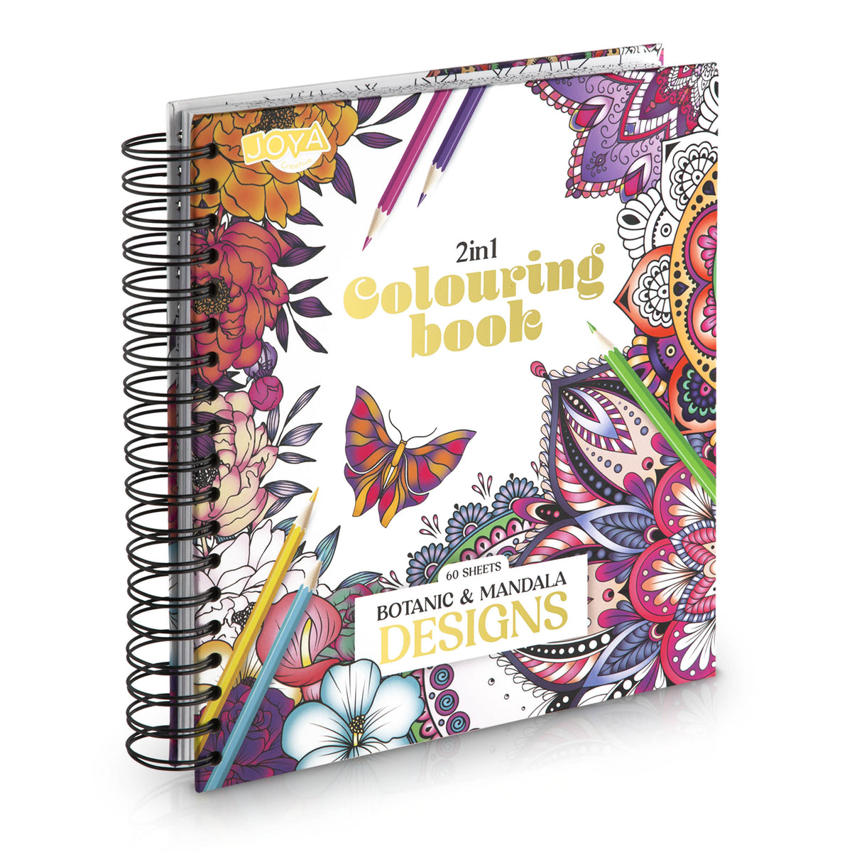 Joya Creative Luxe Adult Coloring Book - 60 Botanical and Mandala Coloring Pages with Spiral Binding and Tear-Out Pages