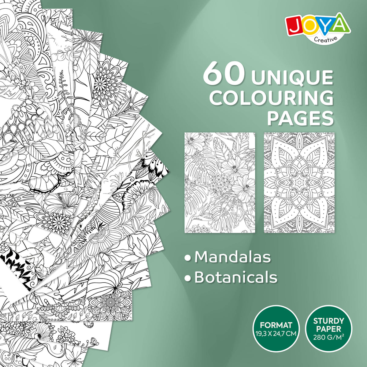 Joya Creative Luxe Adult Coloring Book - 60 Botanical and Mandala Coloring Pages with Spiral Binding and Tear-Out Pages