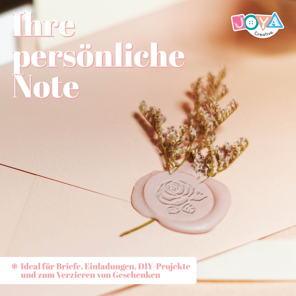 Joya Creative Luxe Wax Stempel Set – Komplettes Wachssiegel-Kit mit 12 Farben Wachsperlen, Stempeln und Umschlägen