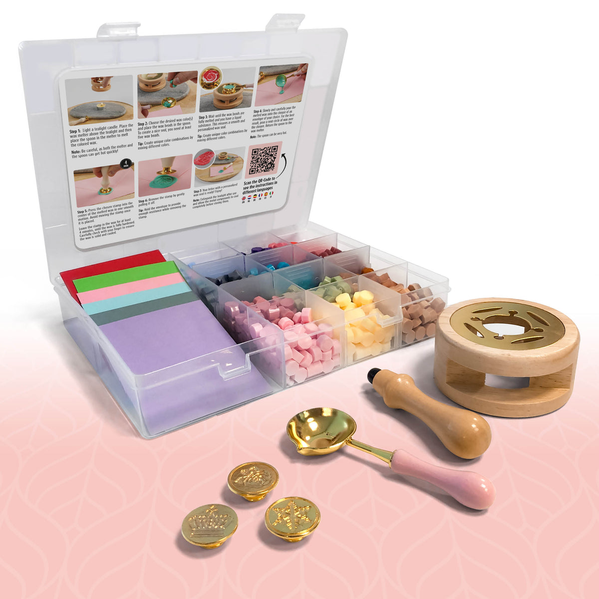 Joya Creative Luxe Wax Seal Stamp Set – Complete Wax Seal Kit with 12 Colors Wax Beads, Stamps and Envelopes