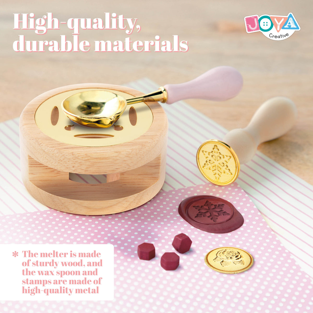 Joya Creative Luxe Wax Seal Stamp Set – Complete Wax Seal Kit with 12 Colors Wax Beads, Stamps and Envelopes