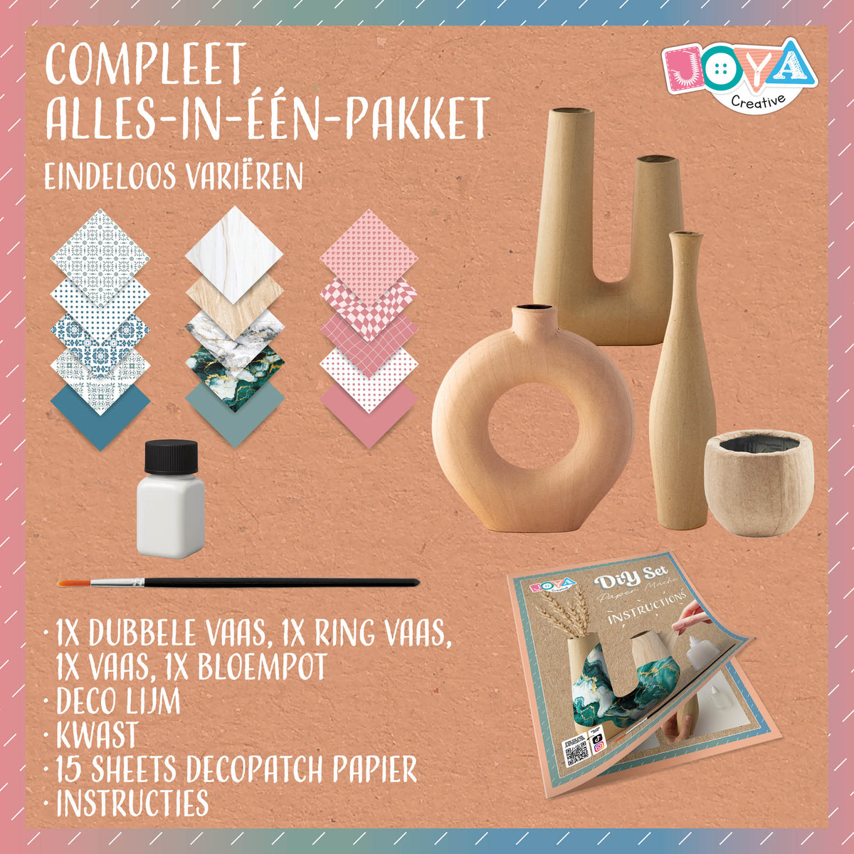 Joya Creative DIY Home Decor Vase Set 4-in-1 – Papier-Mâché Craft Kit for Adults with 4 Decorative Vases