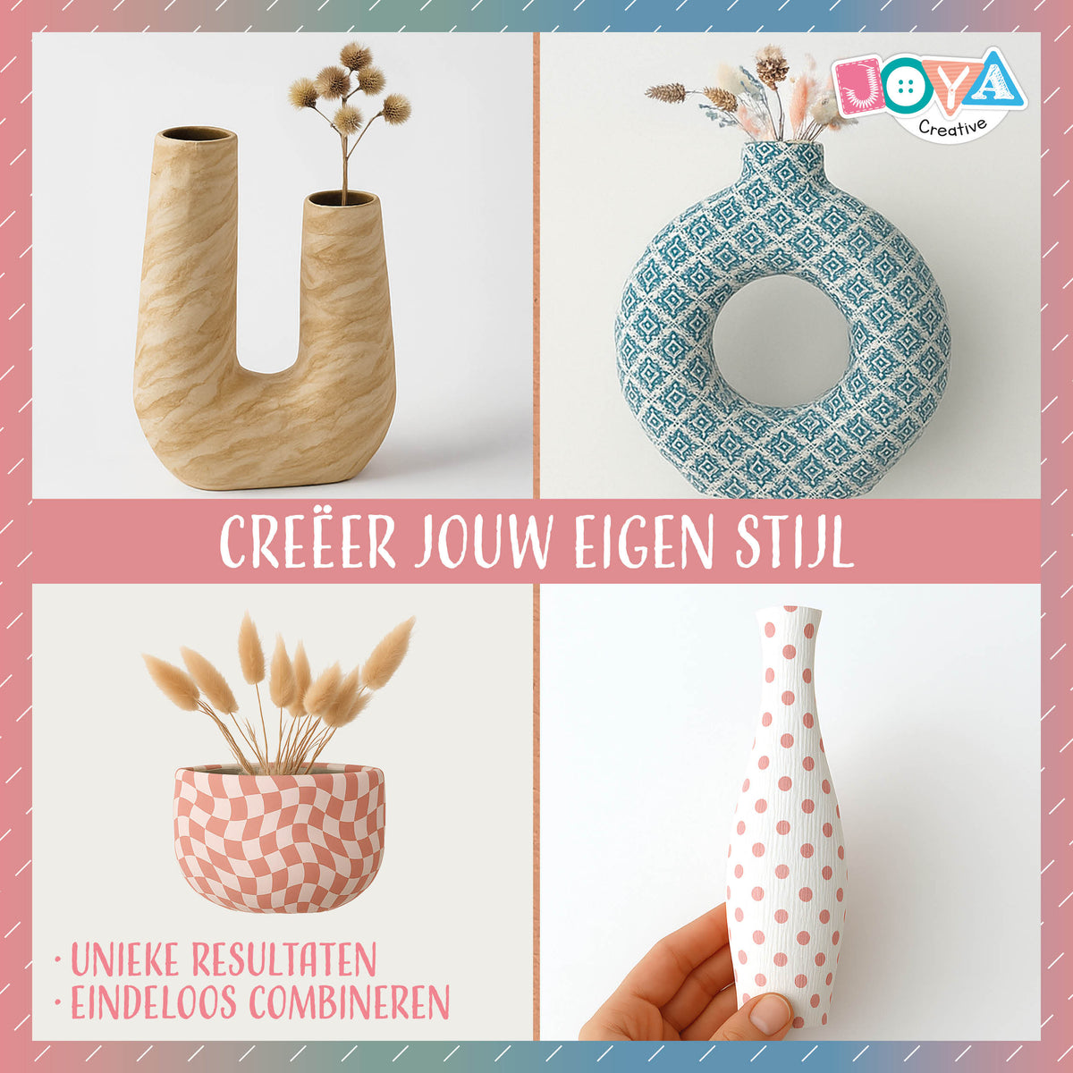 Joya Creative DIY Home Decor Vase Set 4-in-1 – Papier-Mâché Craft Kit for Adults with 4 Decorative Vases
