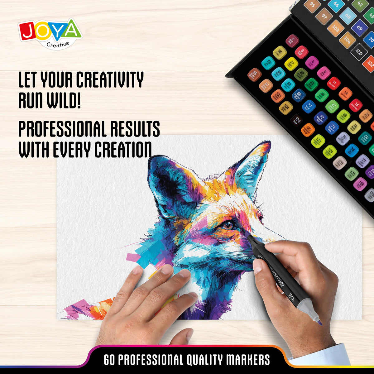 Joya Creative Twinmarkers Set 60 Pieces - Alcohol Markers for Adults and Children - Double-Sided Pens with Luxury Storage Case