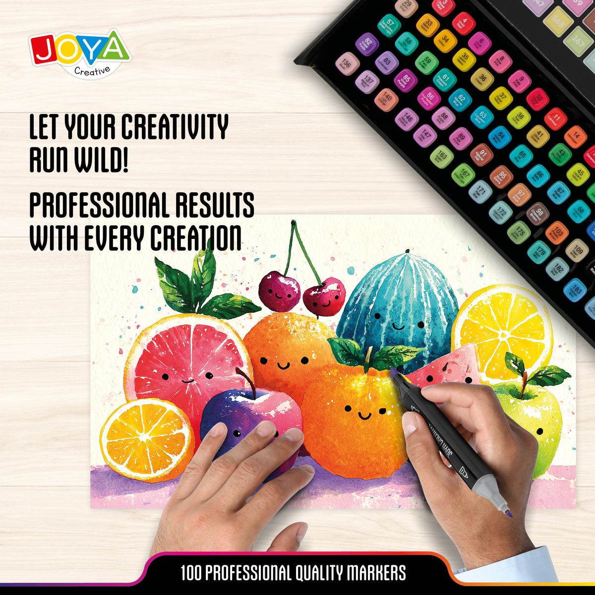 Joya Creative Twinmarkers Set 100 Pieces - Alcohol Markers for Adults and Children - Dual-Tip Pens - Fine and Broad Tip - Luxury Storage Case