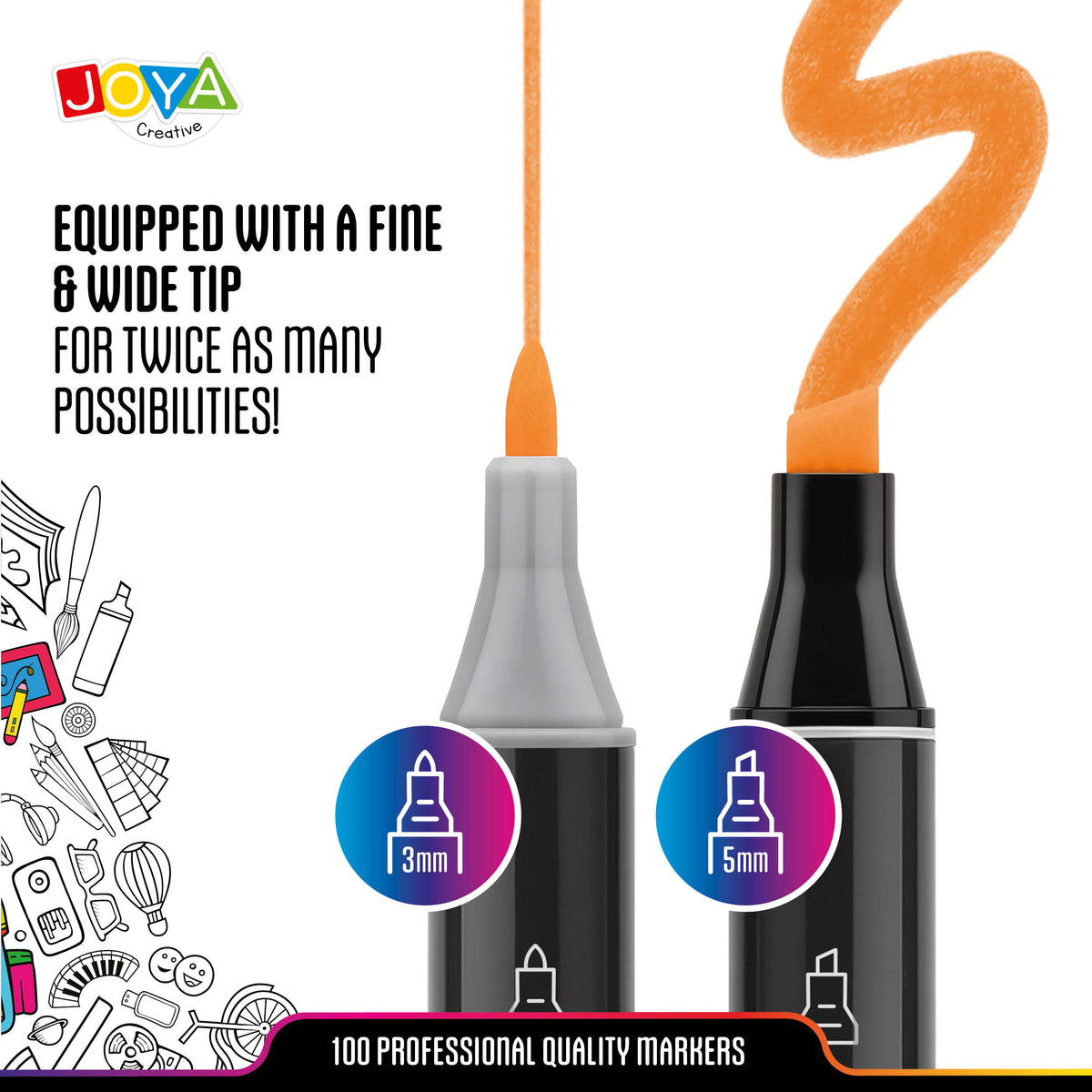 Joya Creative Twinmarkers Set 100 Pieces - Alcohol Markers for Adults and Children - Dual-Tip Pens - Fine and Broad Tip - Luxury Storage Case