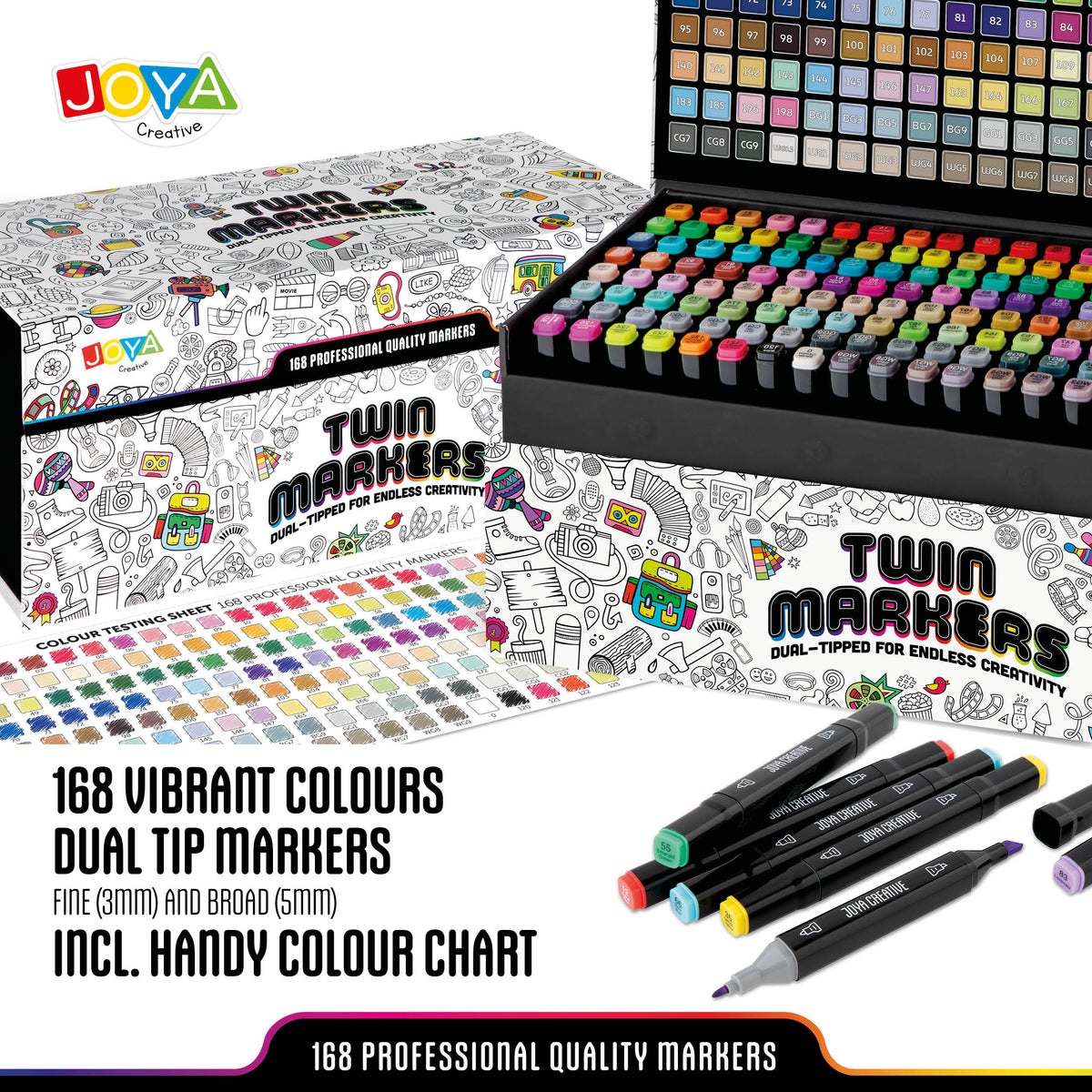 Joya Creative Twin Markers Set 168 Pieces - Alcohol Markers with Dual-Tip - Markers for Adults and Children - Luxury Storage Case