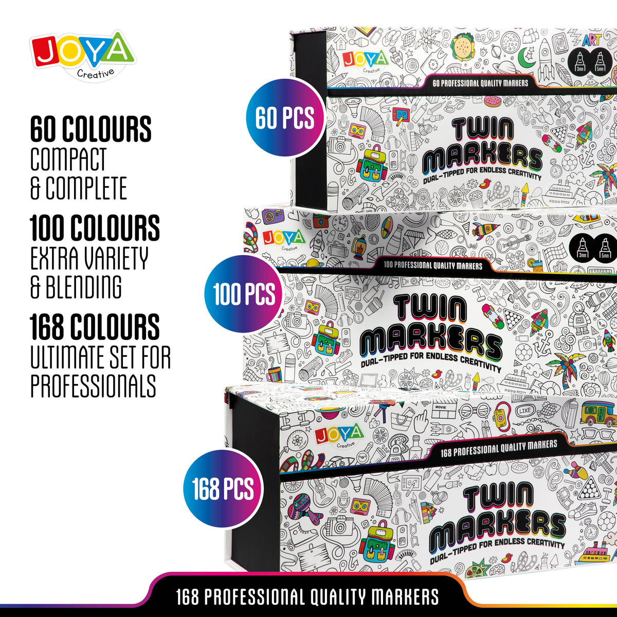 Joya Creative Twin Markers Set 168 Pieces - Alcohol Markers with Dual-Tip - Markers for Adults and Children - Luxury Storage Case