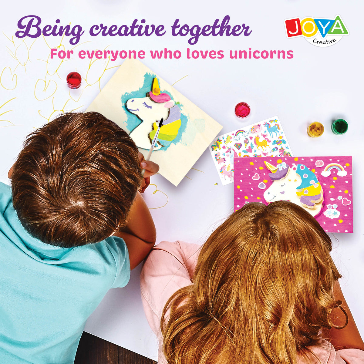 Joya Creative Unicorn Craft Kit 4-in-1 – Painting, Sticker Art, Pixel Art and Jewelry Box Decorating