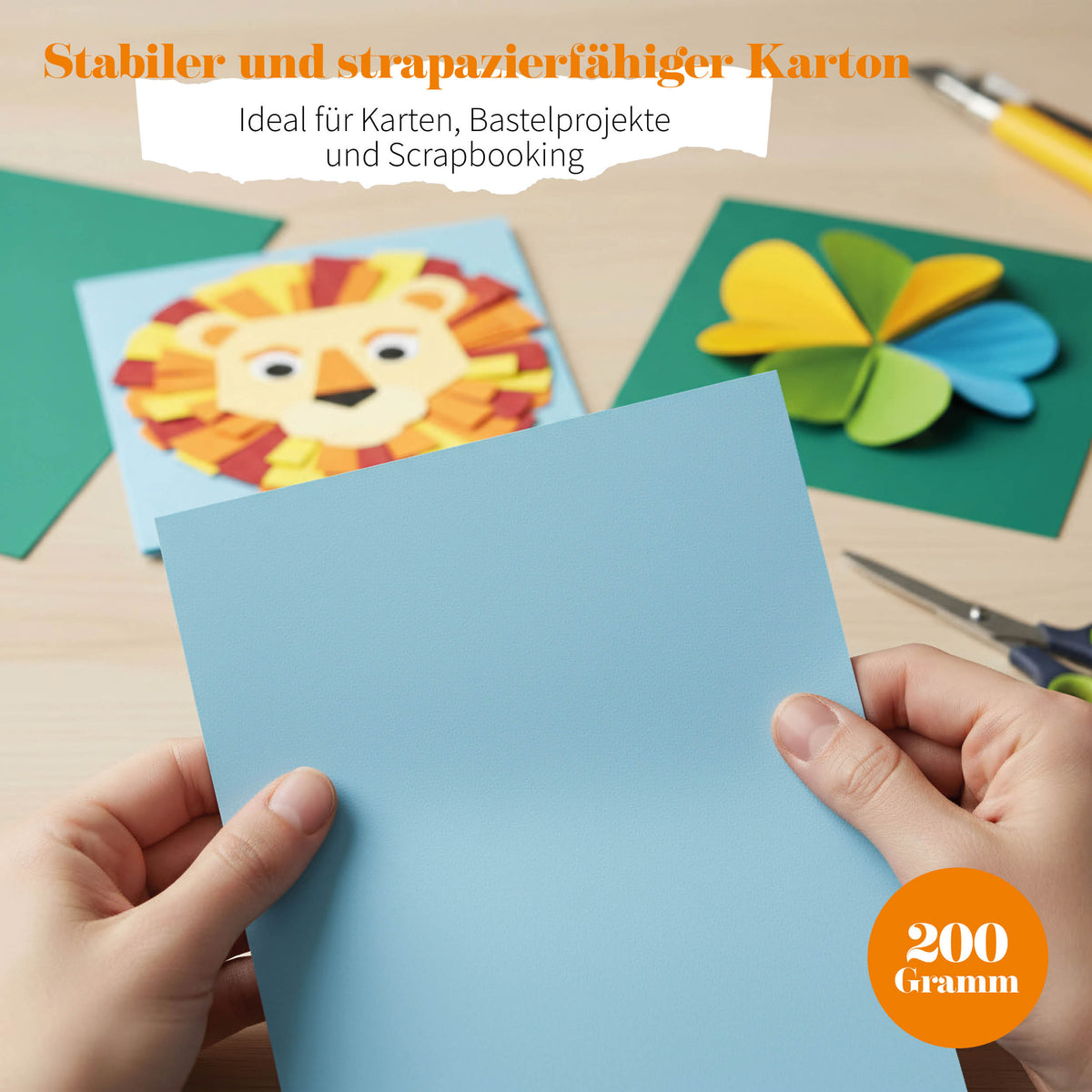 Joya Creative Farbiger Karton A4 100 Blatt – 200 Gramm Bastelpapier in 10 Farben inklusive Inspirationsbuch