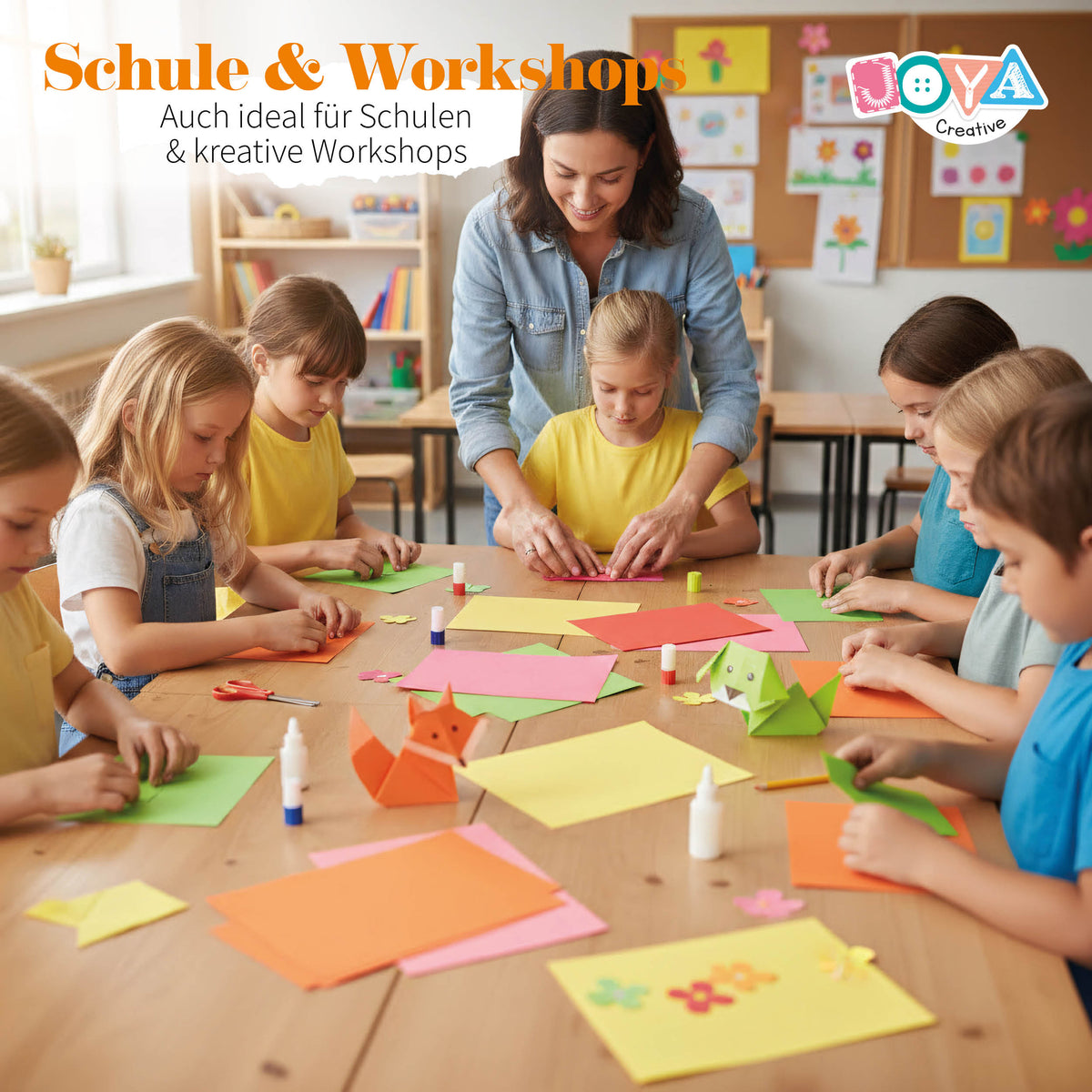 Joya Creative Farbiger Karton A4 100 Blatt – 200 Gramm Bastelpapier in 10 Farben inklusive Inspirationsbuch