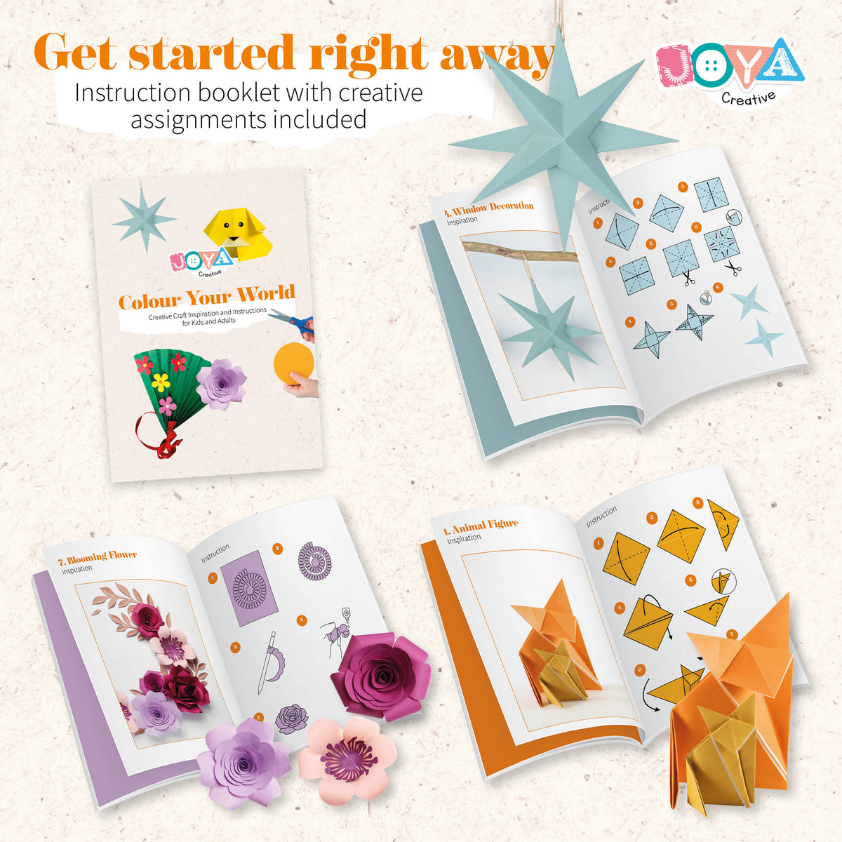 Joya Creative Coloured Card A4 100 Sheets – 200 gsm Craft Paper in 10 Colours including Inspiration Book