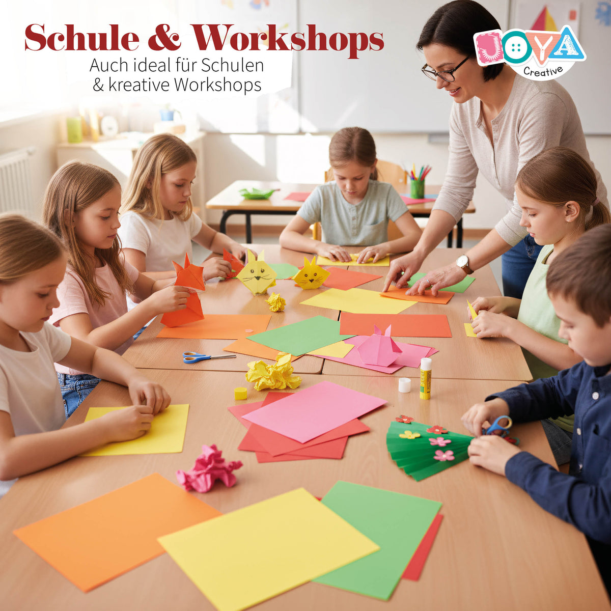 Joya Creative Buntes Papier A4 100 Blatt – Bastelpapier 80 g in 10 Farben inklusive Inspirationsbuch