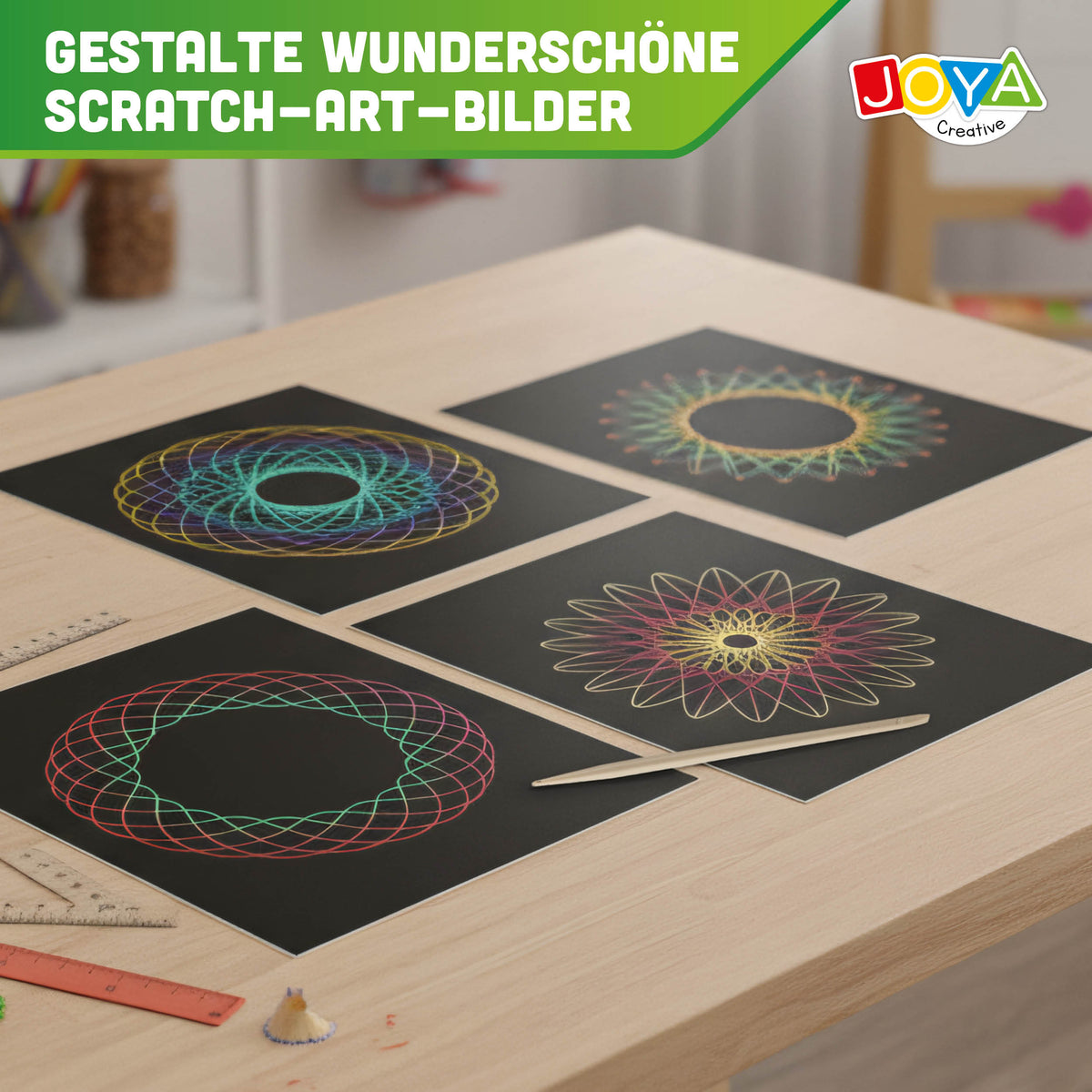 Joya Creative Luxe Spirograph Designer Art Set 60-teilig – Mandala Zeichen-Set mit Scratch Art und Montessori Spielzeug