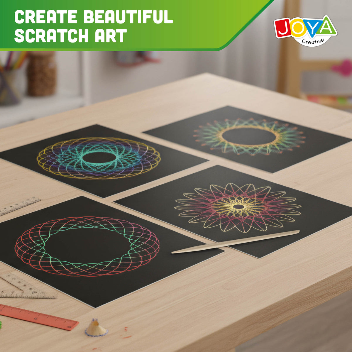 Joya Creative Luxe Spirograph Designer Art Set 60 Pieces – Mandala Drawing Kit with Scratch Art and Montessori Toy