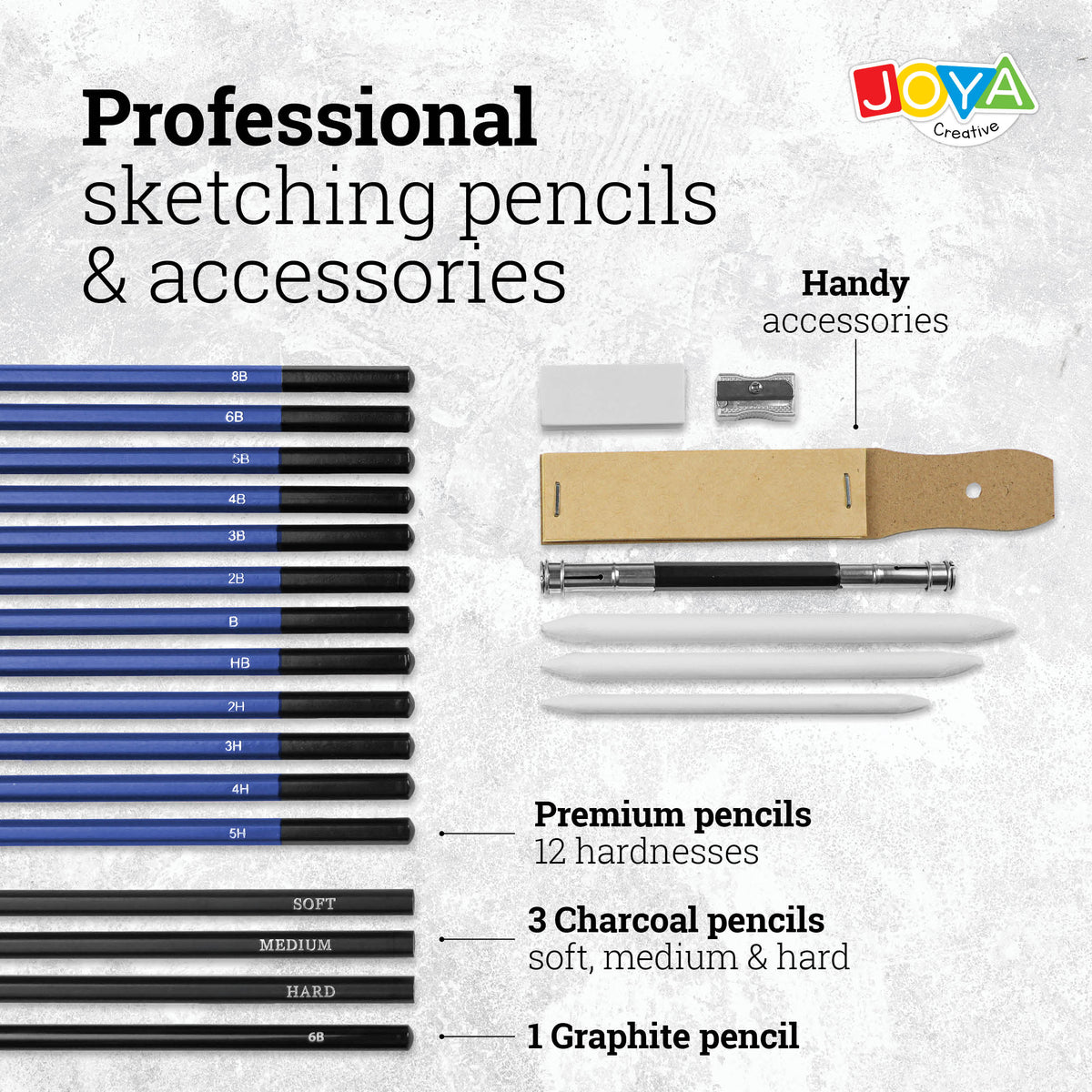 Joya Creative Professional Drawing Set 96 Pieces – Colored Pencils, Graphite Pencils, and Sketching Pencils in Luxury Storage Case