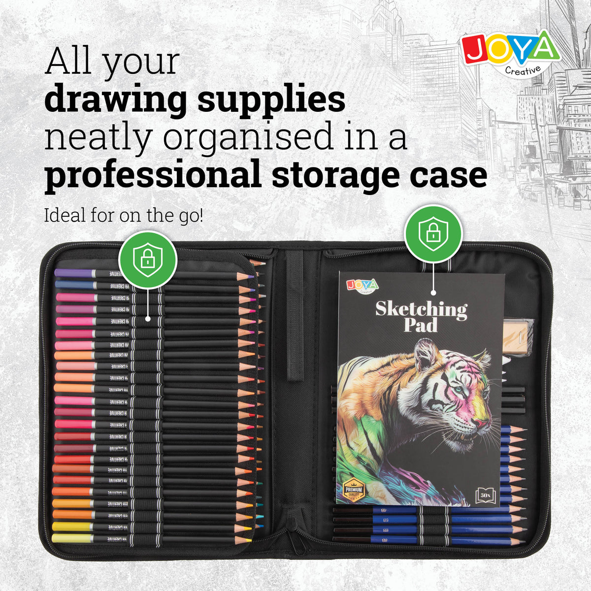 Joya Creative Professional Drawing Set 96 Pieces – Colored Pencils, Graphite Pencils, and Sketching Pencils in Luxury Storage Case