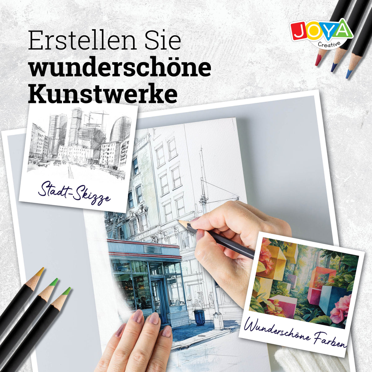 Joya Creative Professionelles Zeichenset 74-teilig – Buntstifte, Graphitstifte und Fineliner zum Zeichnen und Skizzieren