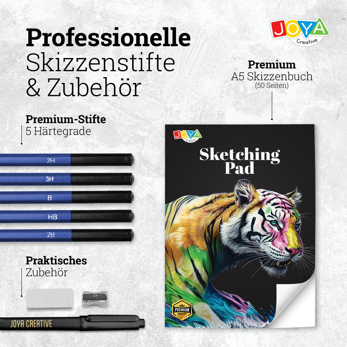 Joya Creative Professionelles Zeichenset 74-teilig – Buntstifte, Graphitstifte und Fineliner zum Zeichnen und Skizzieren