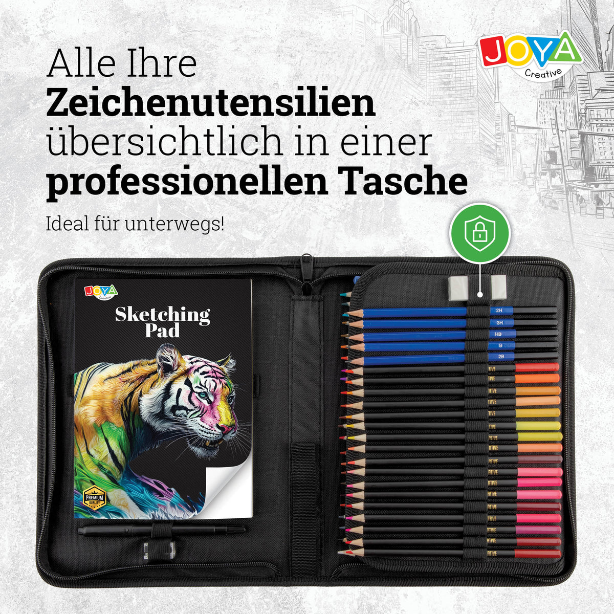 Joya Creative Professionelles Zeichenset 74-teilig – Buntstifte, Graphitstifte und Fineliner zum Zeichnen und Skizzieren