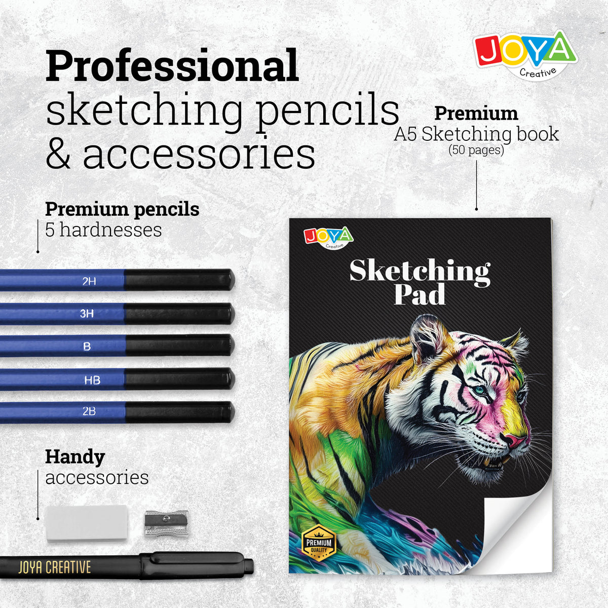 Joya Creative Professional Drawing Set 74 Piece – Colored Pencils, Graphite Pencils, and Fineliners for Drawing and Sketching