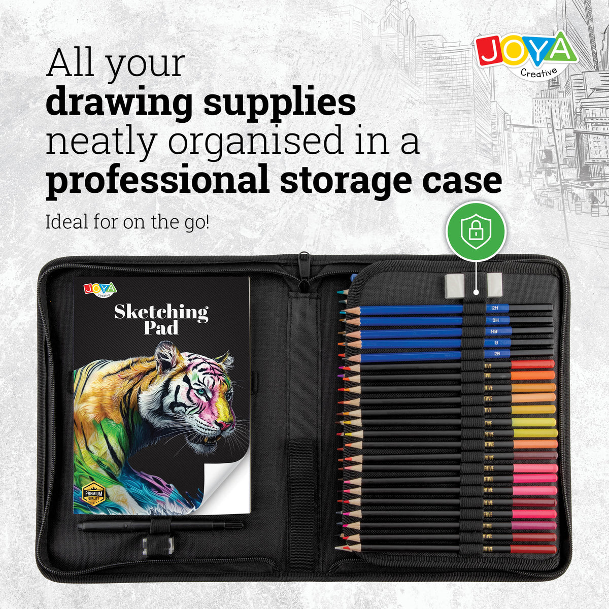 Joya Creative Professional Drawing Set 74 Piece – Colored Pencils, Graphite Pencils, and Fineliners for Drawing and Sketching