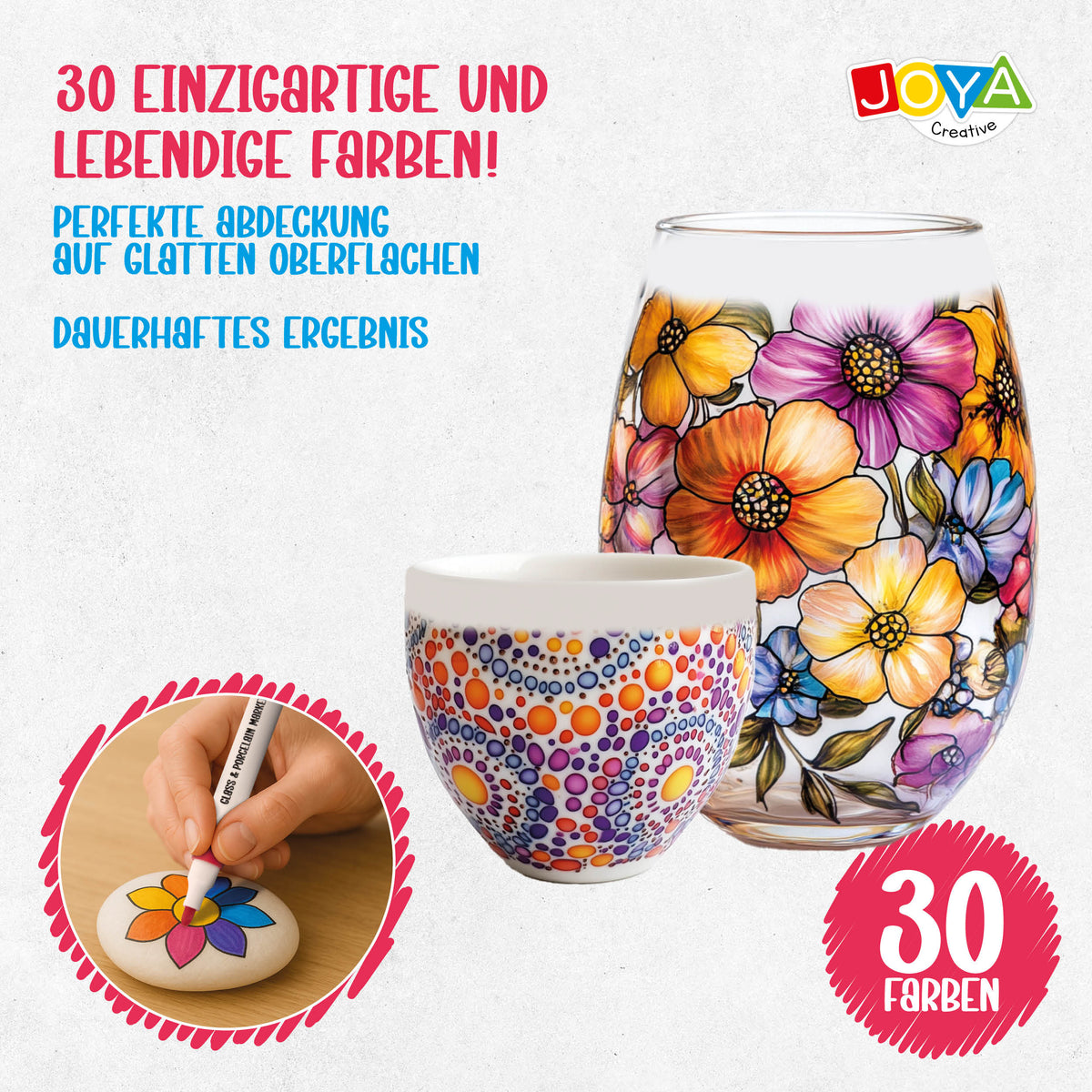 Joya Creative Porzellan Stifte Set 30-teilig – Malstifte für Porzellan, Glas, Keramik und DIY Dekoration