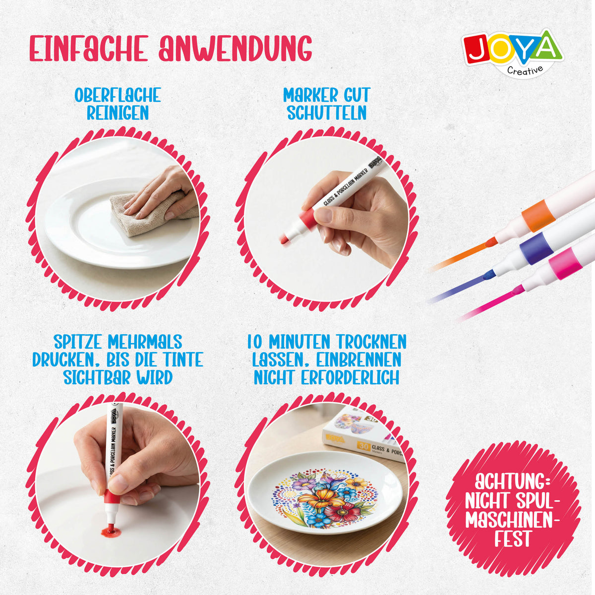 Joya Creative Porzellan Stifte Set 30-teilig – Malstifte für Porzellan, Glas, Keramik und DIY Dekoration