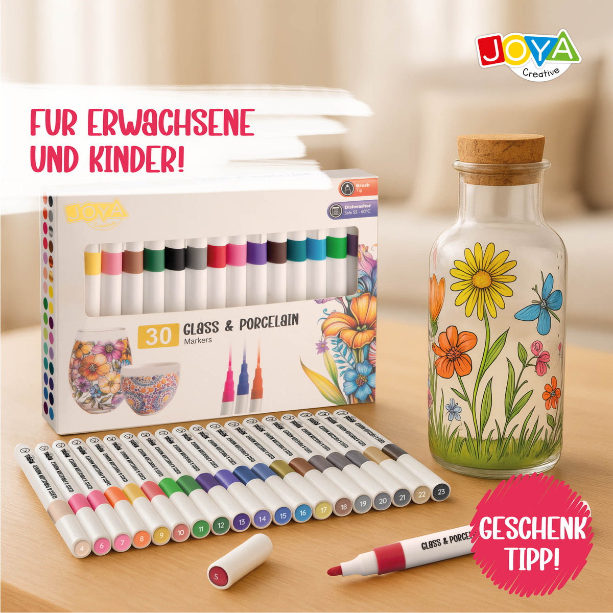 Joya Creative Porzellan Stifte Set 30-teilig – Malstifte für Porzellan, Glas, Keramik und DIY Dekoration