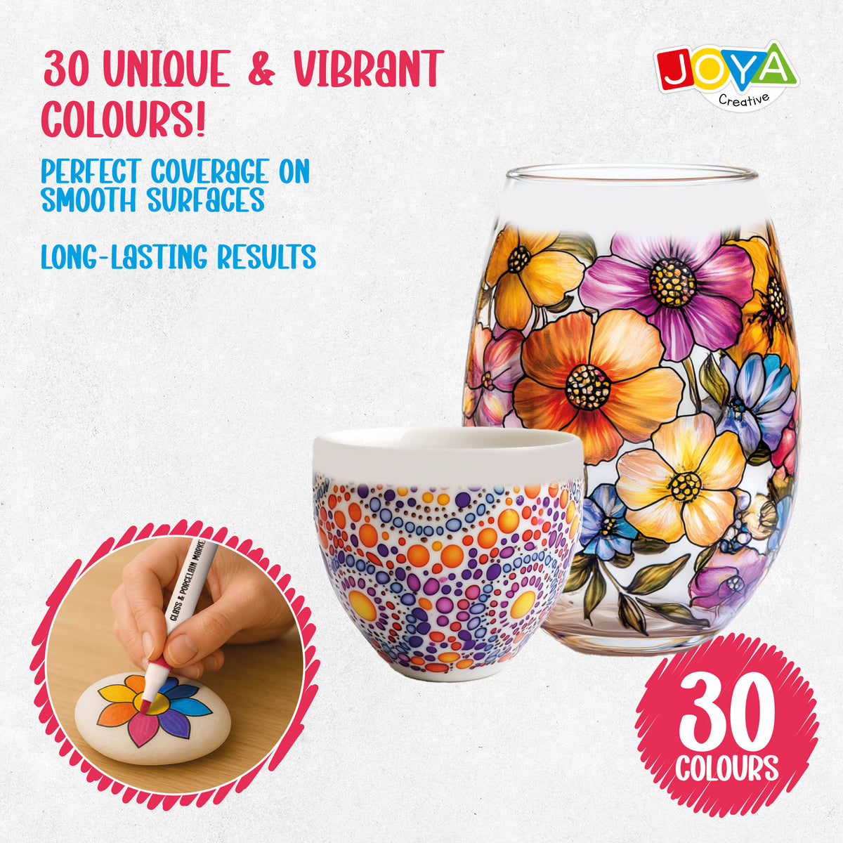 Joya Creative Porcelain Markers Set 30 Pieces – Paint Pens for Porcelain, Glass, Ceramic, and DIY Decoration