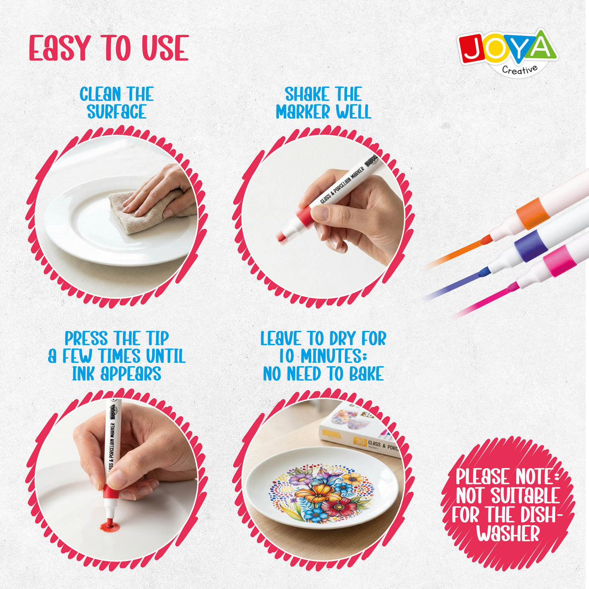 Joya Creative Porcelain Markers Set 30 Pieces – Paint Pens for Porcelain, Glass, Ceramic, and DIY Decoration