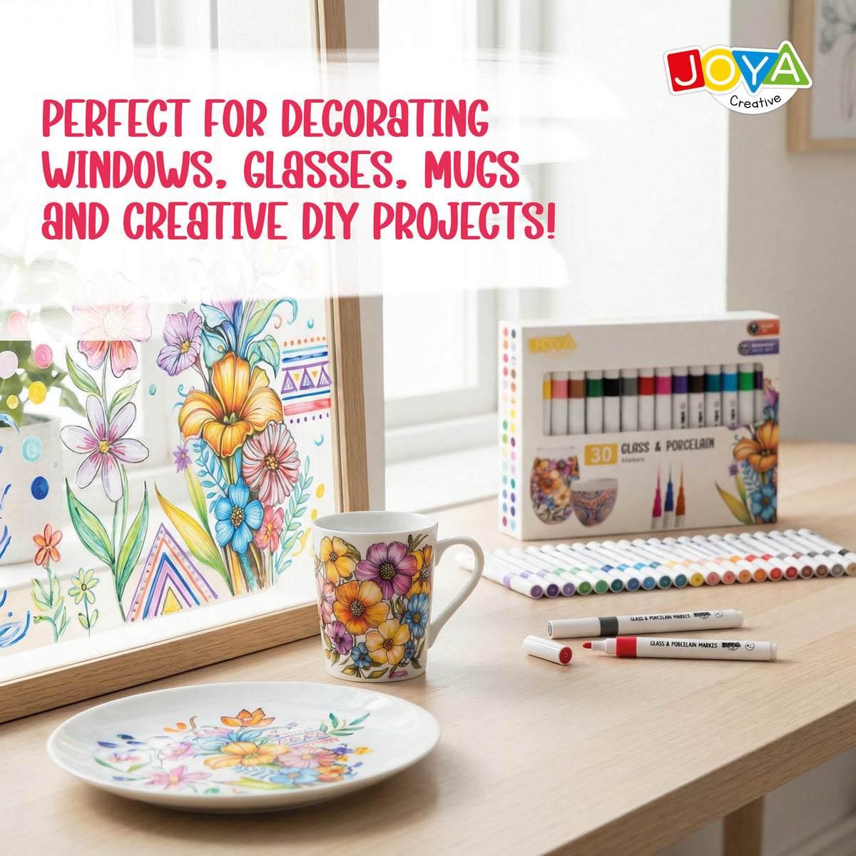 Joya Creative Porcelain Markers Set 30 Pieces – Paint Pens for Porcelain, Glass, Ceramic, and DIY Decoration