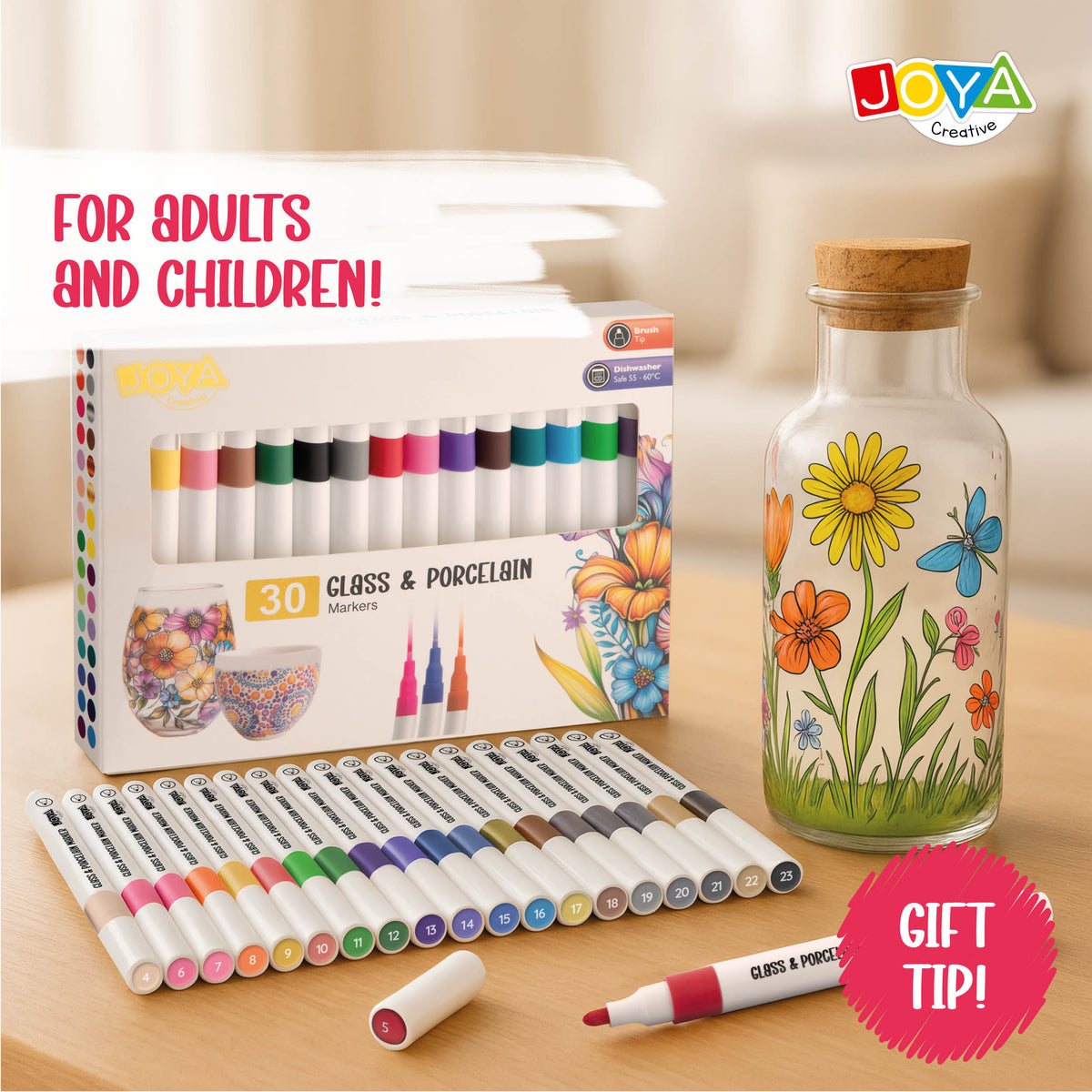 Joya Creative Porcelain Markers Set 30 Pieces – Paint Pens for Porcelain, Glass, Ceramic, and DIY Decoration