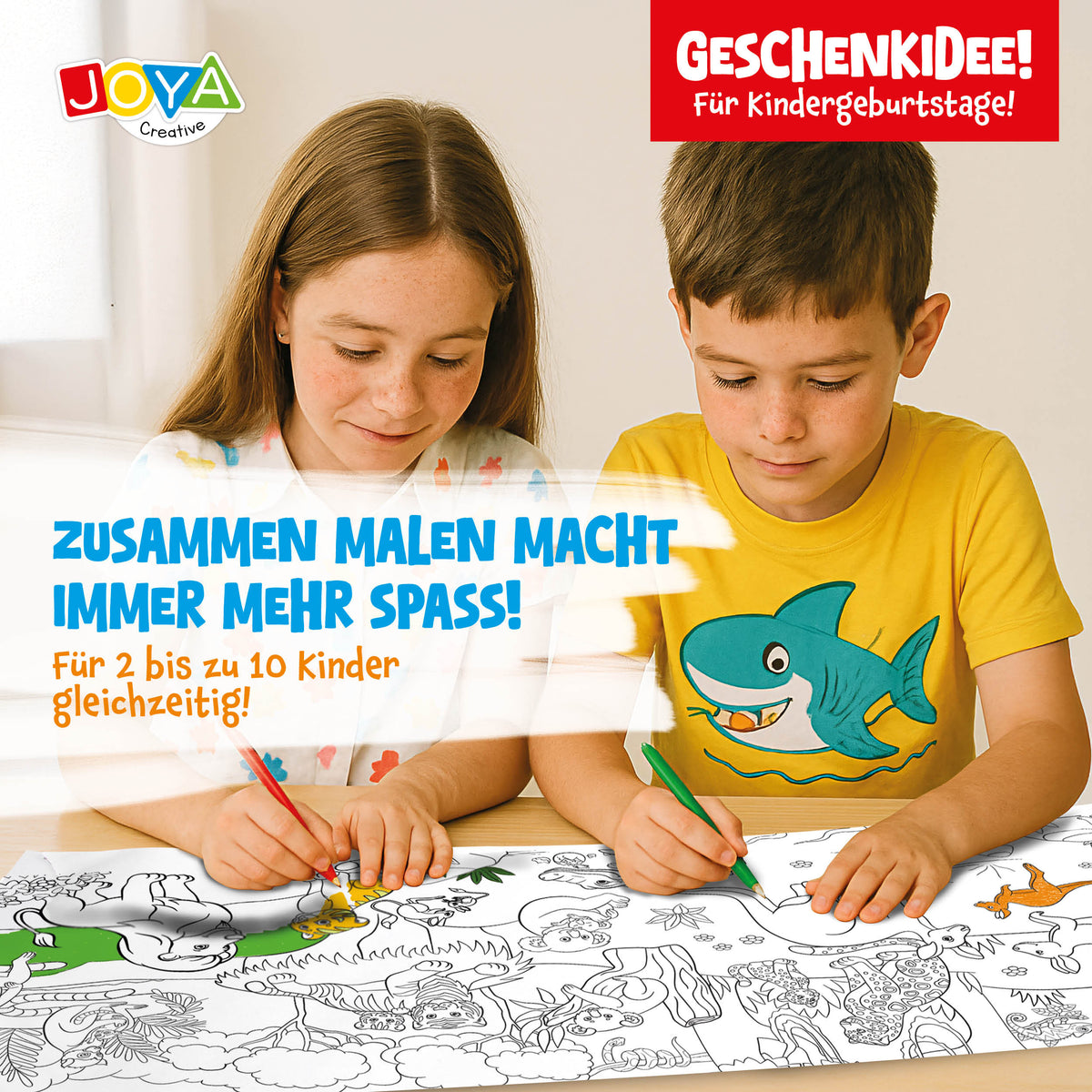 Joya Creative Malvorlage auf Rolle mit Papierrollenhalter aus Holz – 10 Meter Zeichenrolle für Kinder inklusive FSC-Zeichenstation aus Holz