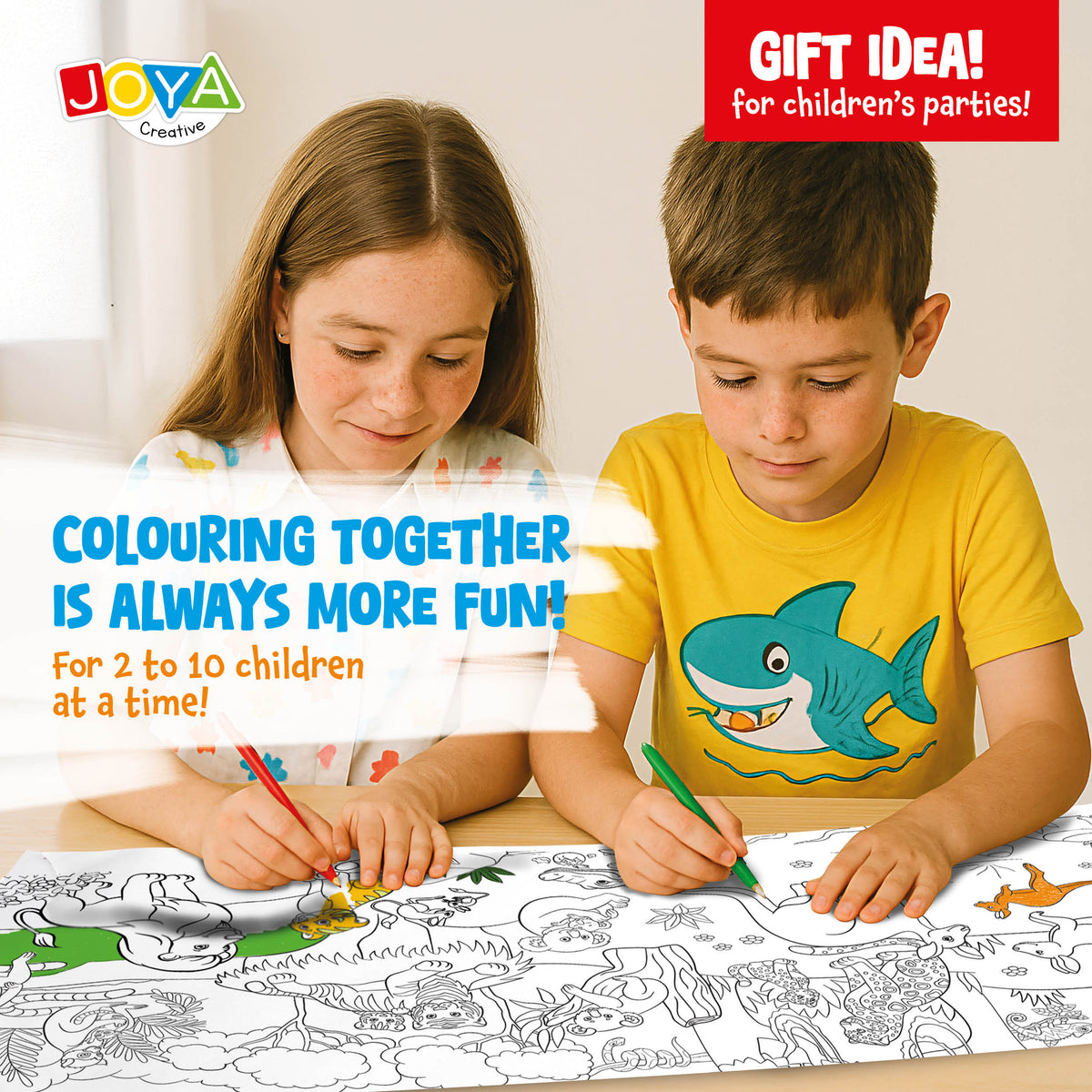Joya Creative Coloring Roll with Wooden Paper Roll Holder - 10 Meter Drawing Roll for Kids including FSC Wooden Drawing Station