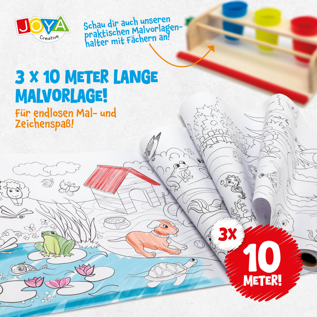 Joya Creative Malvorlagen auf Rolle Nachfüllpackung 3x10 Meter – Tiere, Prinzessinnen und Weltall Malrollen für Papierrollenhalter