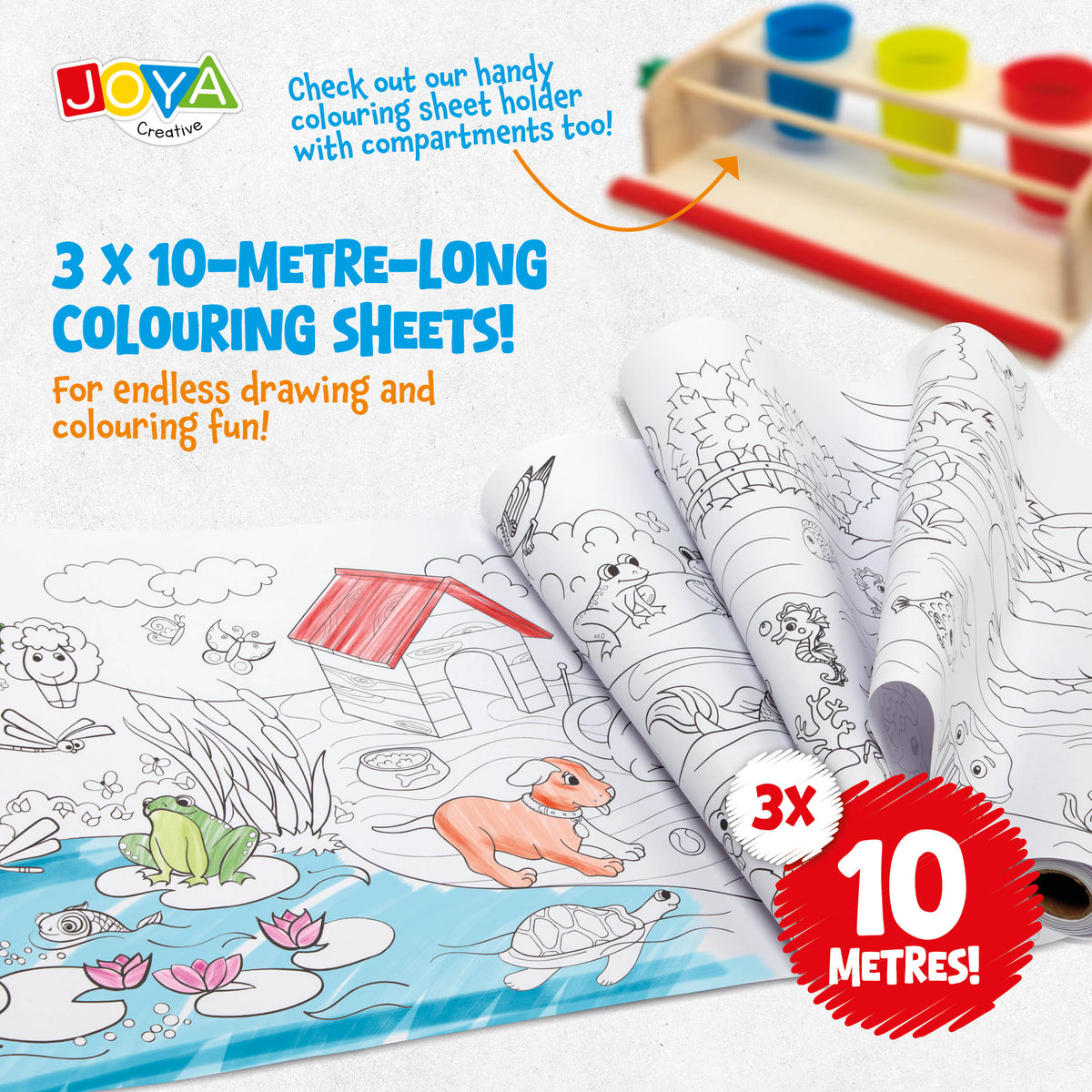 Joya Creative Colouring Roll Refill 3x10 Metres – Animal, Princess and Space Colouring Rolls for Paper Roll Holder