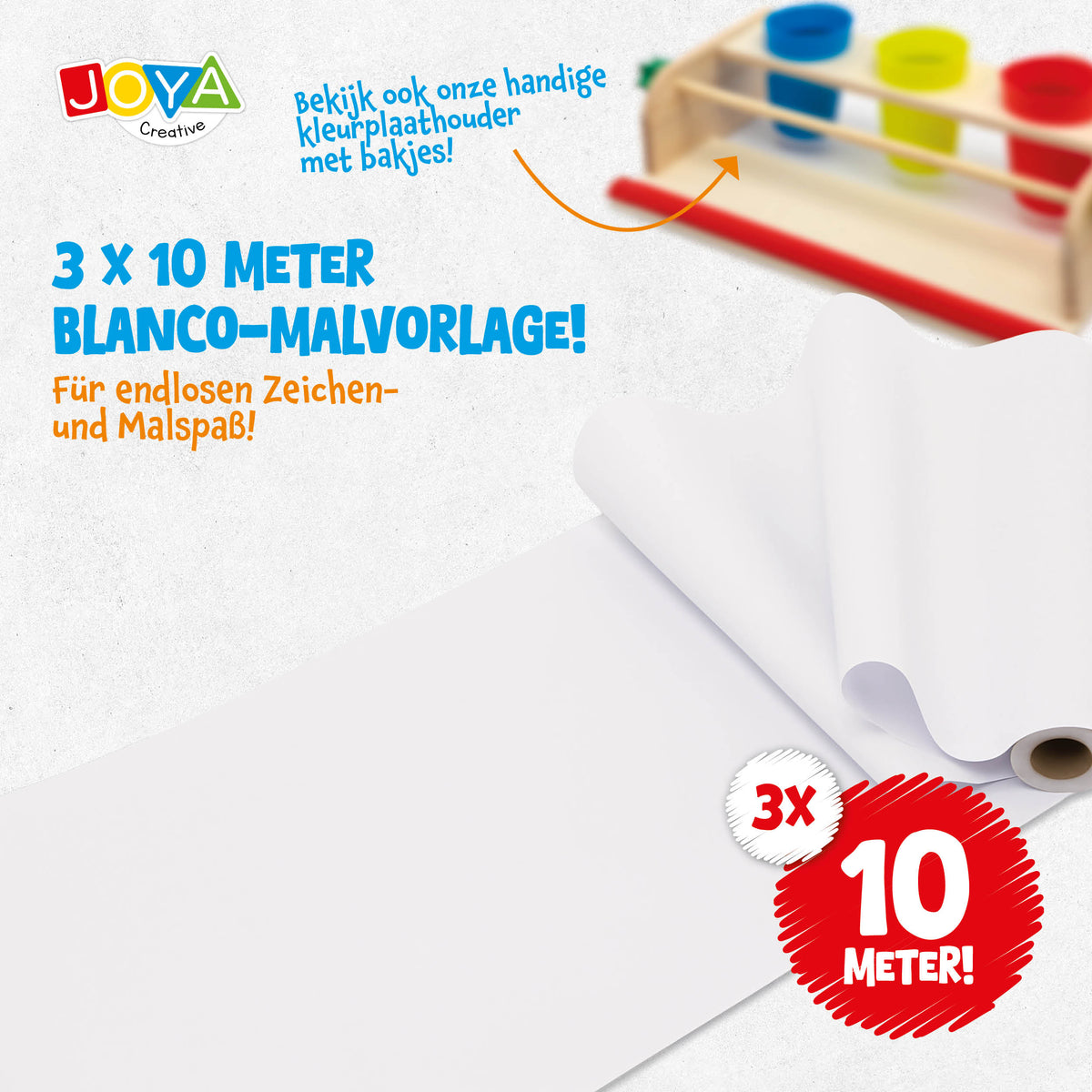 Joya Creative Blanco Zeichenpapier auf Rolle Nachfüllung 3x10 Meter – Extralange Papierrollen für Zeichentisch und Papierrollenhalter