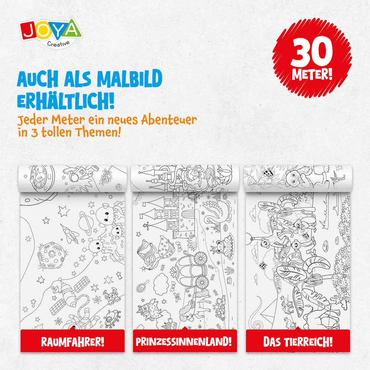 Joya Creative Blanco Zeichenpapier auf Rolle Nachfüllung 3x10 Meter – Extralange Papierrollen für Zeichentisch und Papierrollenhalter
