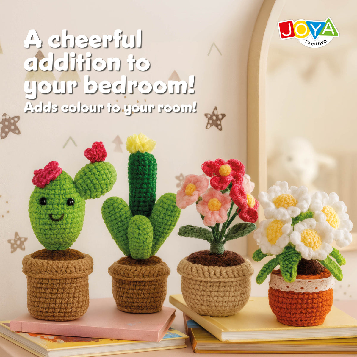 Joya Creative Crochet Kit Plants & Flowers 4-Piece – Complete Amigurumi Crochet Set for Adults with Ergonomic Crochet Hooks