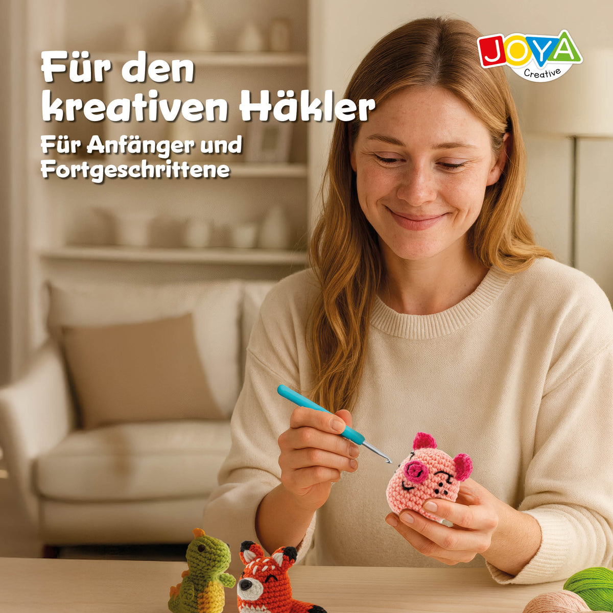 Joya Creative Häkelset Tiere 8-teilig – Komplettes Amigurumi-Häkelset mit 8 Tieren für Anfänger und Erwachsene