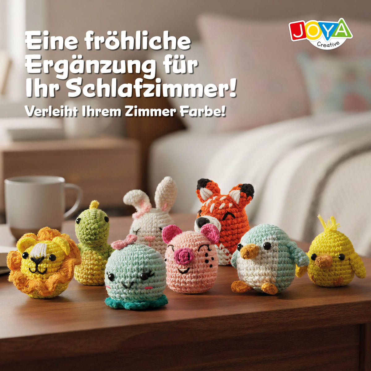 Joya Creative Häkelset Tiere 8-teilig – Komplettes Amigurumi-Häkelset mit 8 Tieren für Anfänger und Erwachsene