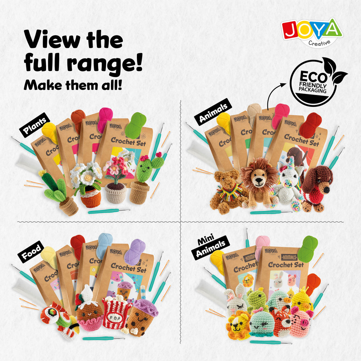 Joya Creative Crochet Kit Animals 8-Piece – Complete Amigurumi Crochet Set with 8 Animals for Beginners and Adults