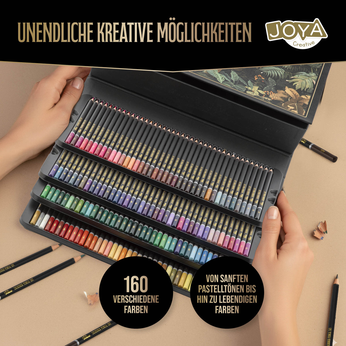 Joya Creative Professionelle Buntstifte Set 160 Farben – Premium Zeichenset in luxuriöser Aufbewahrungsbox für Erwachsene