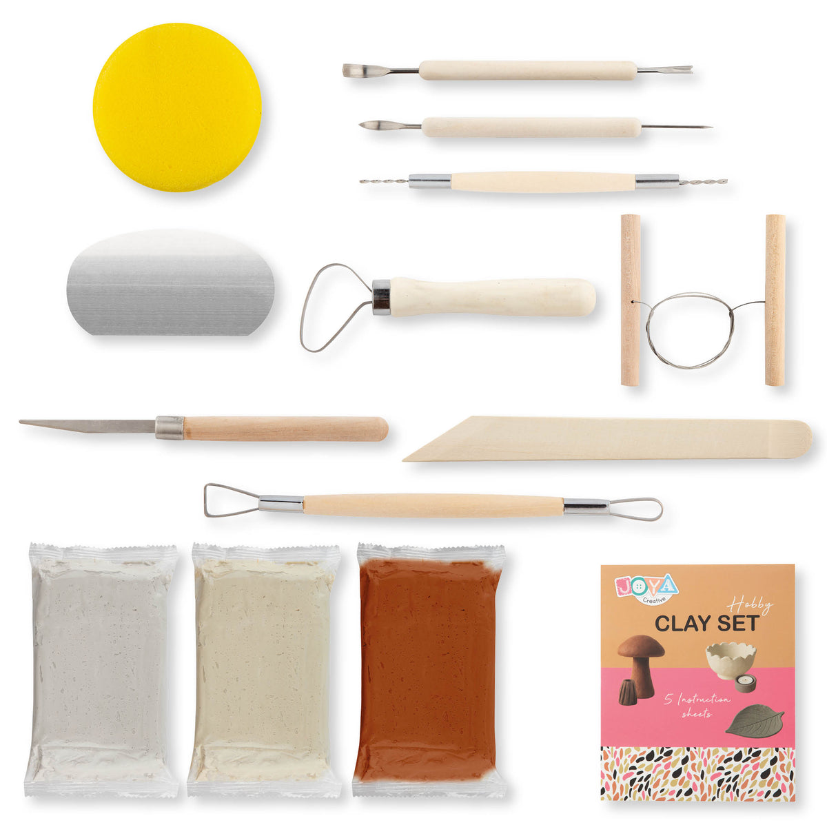 Joya Creative Modelliermasse Erwachsene Set 13-teilig – Home Deco DIY-Paket mit lufthärtender Modelliermasse in Naturtönen
