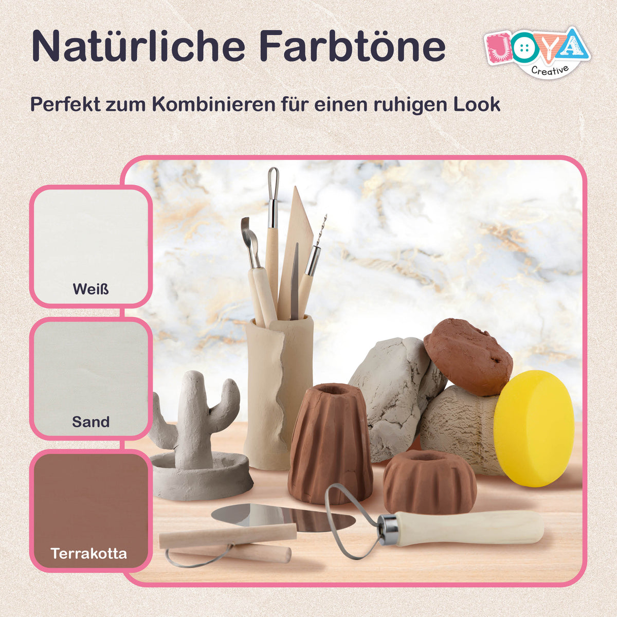Joya Creative Modelliermasse Erwachsene Set 13-teilig – Home Deco DIY-Paket mit lufthärtender Modelliermasse in Naturtönen